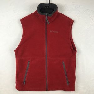 Columbia Full Zip Vest Mens Size Medium Red Fleece Sleeveless Outdoors Casual